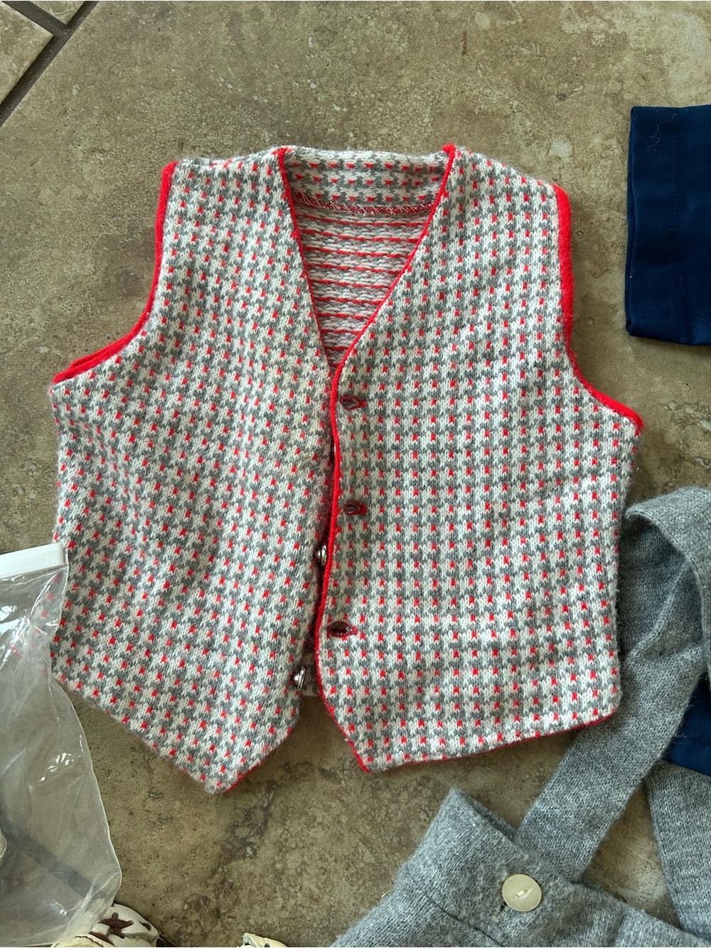Vintage baby boy Gray and Red Houndstooth Knit Vest
